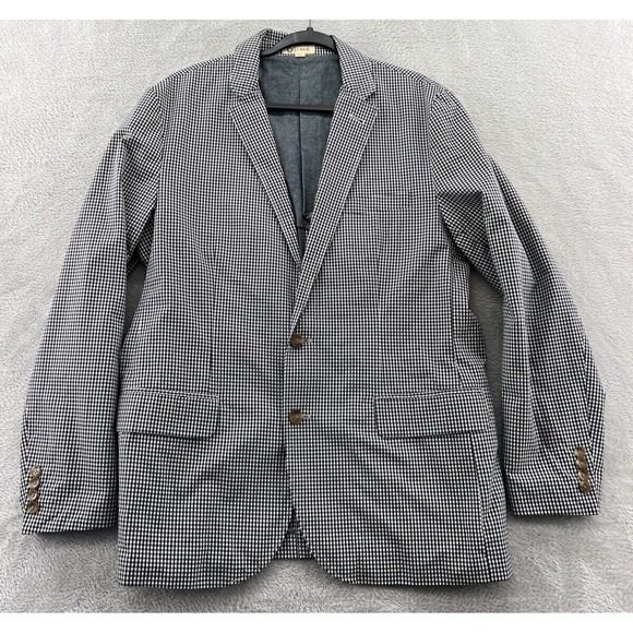 J.Crew Sportcoat Men's Sz 42 Black White Check Blazer 2 Button Cotton Gingham